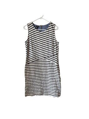 Talbots Womens Sz S Black White Sleeveless Striped Cotton Sheath Dress Pockets